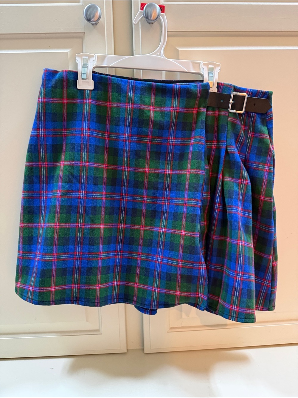 Old Navy Blue & Green Plaid Mini Skirt with Side Buckle